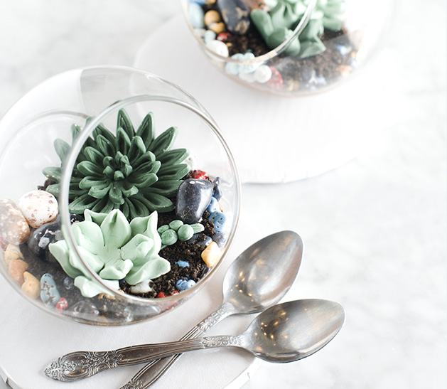 A special new treat from Nadia Cakes are these whimsical, edible chocolate terrariums.