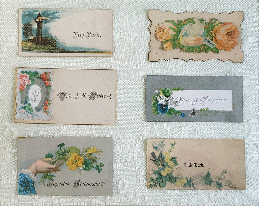 The calling cards, seen above, were used in the early 1900s to develop friendship. Nowadays, business cards serve a similar, yet professional, purpose.