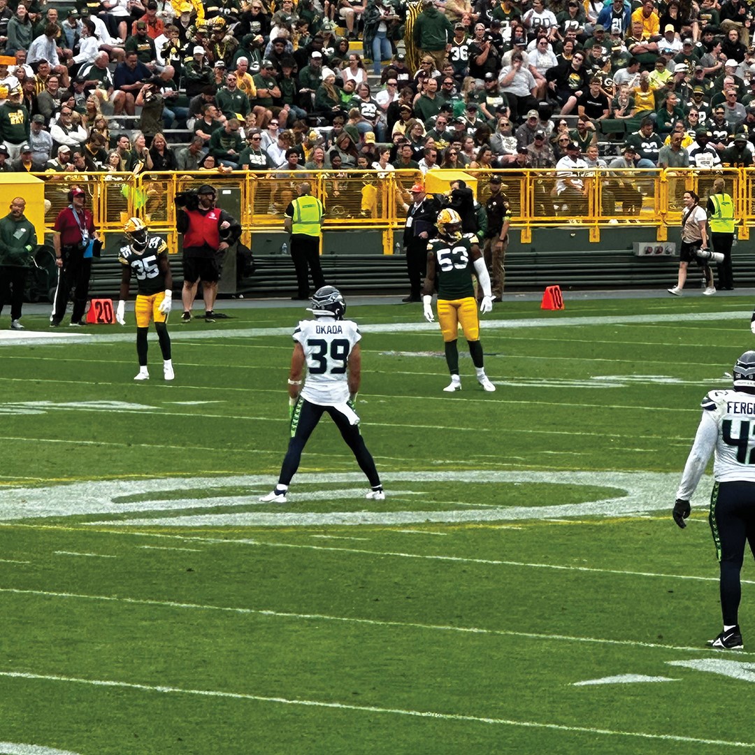 Ty Okada during a Seattle Seahawks 2023 preseason game vs. the Green Bay Packers.