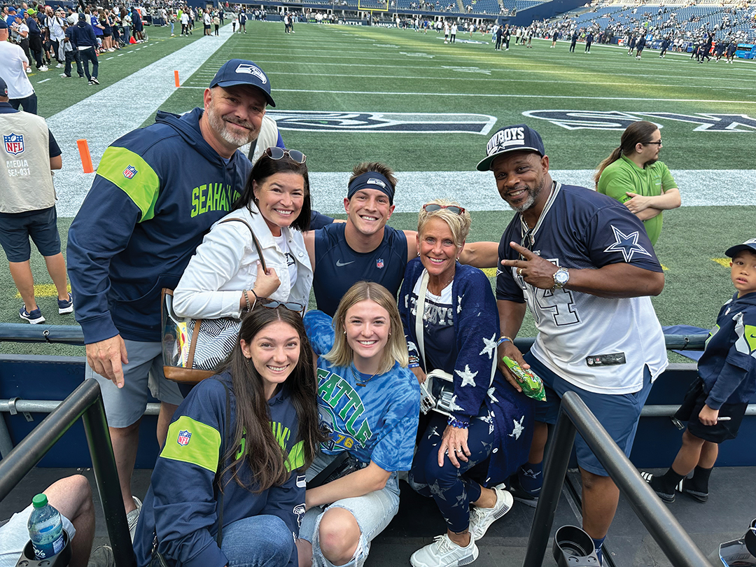 Ty Okada with friends and family at Lumen Field for the Seattle Seahawks 2023 preseason game vs. the Dallas Cowboys. 