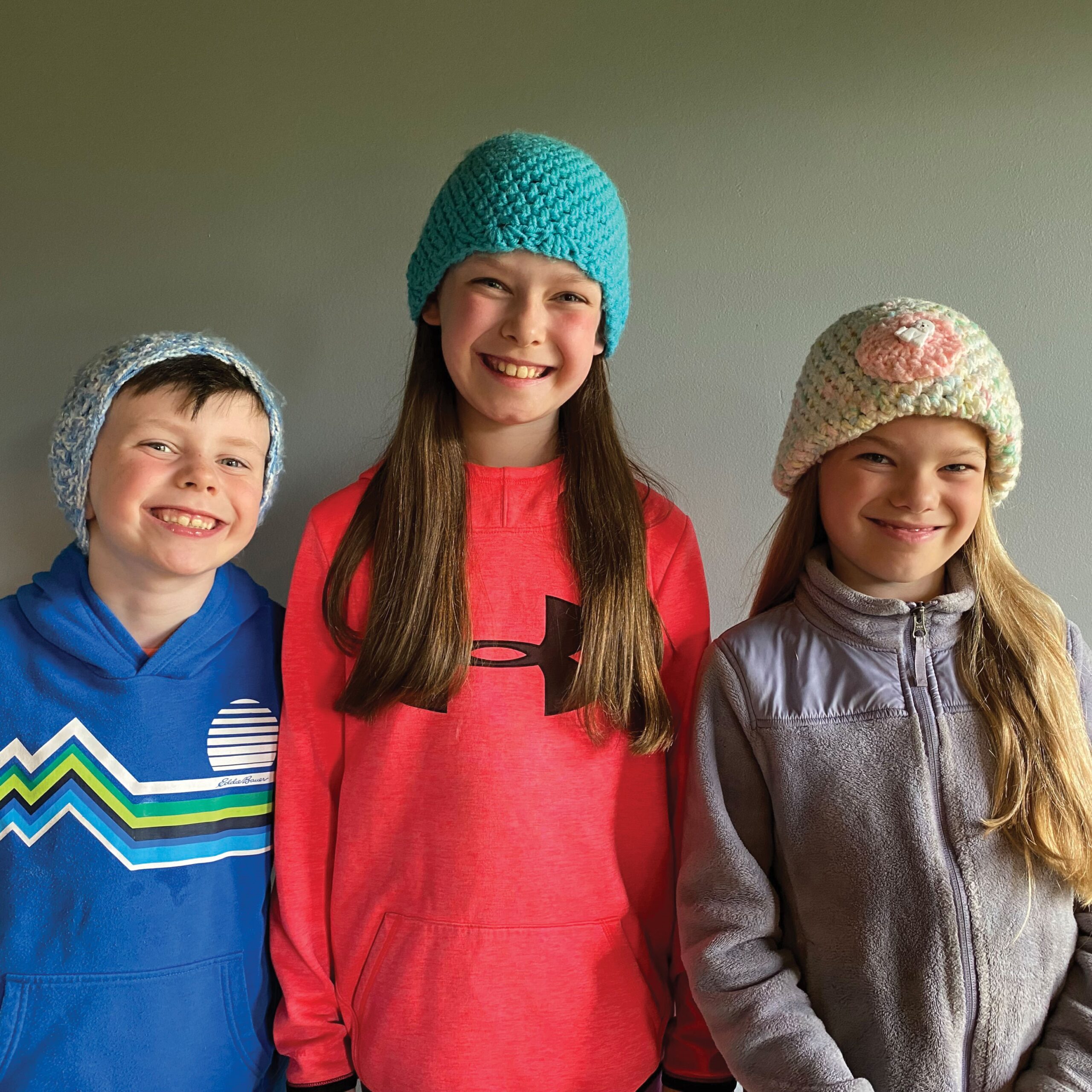 Woodbury Elementary students with their uniquely handmade hats.