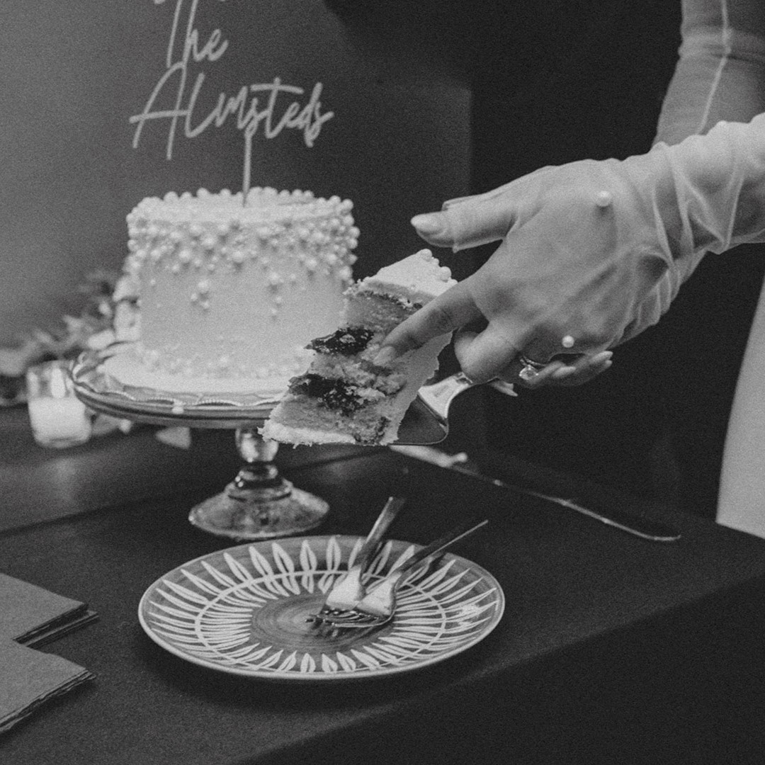 Consider a personalized cutting cake from Nadia Cakes—so the newlyweds still gets their sweet moment.