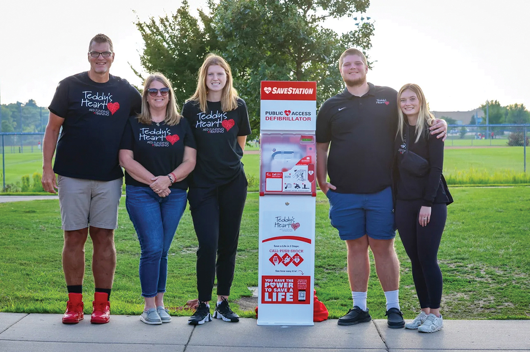 The Dowdle family with an AED installed through Teddy’s Heart.