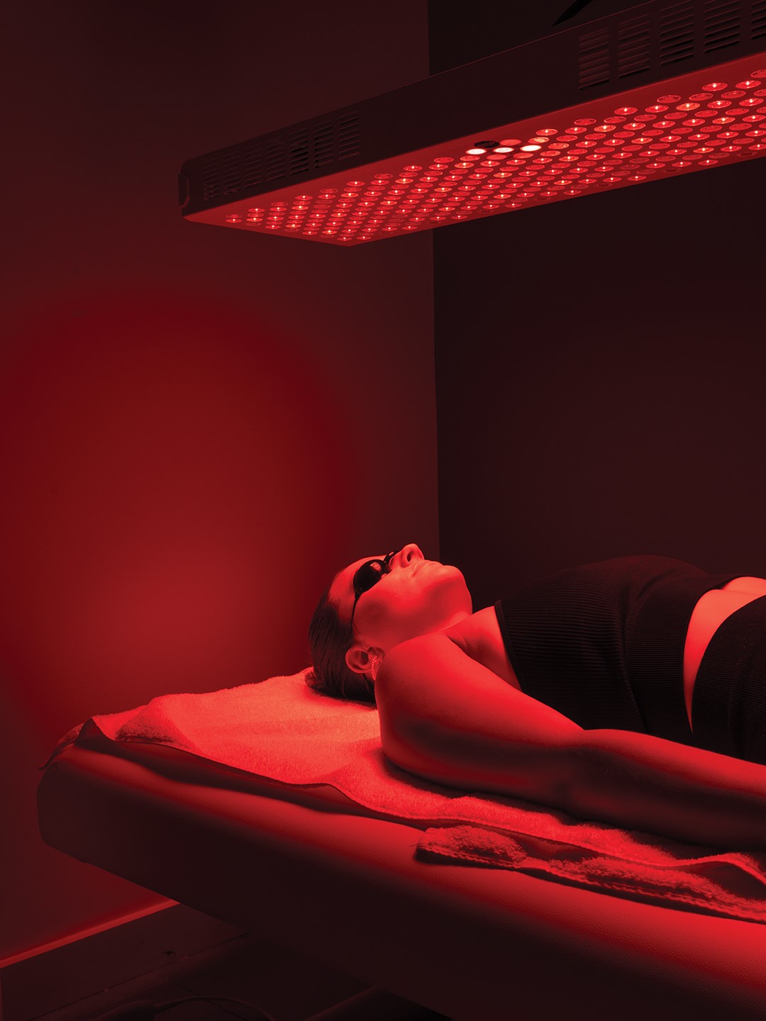 Person Undergoing Red Light Therapy at beem Light Sauna