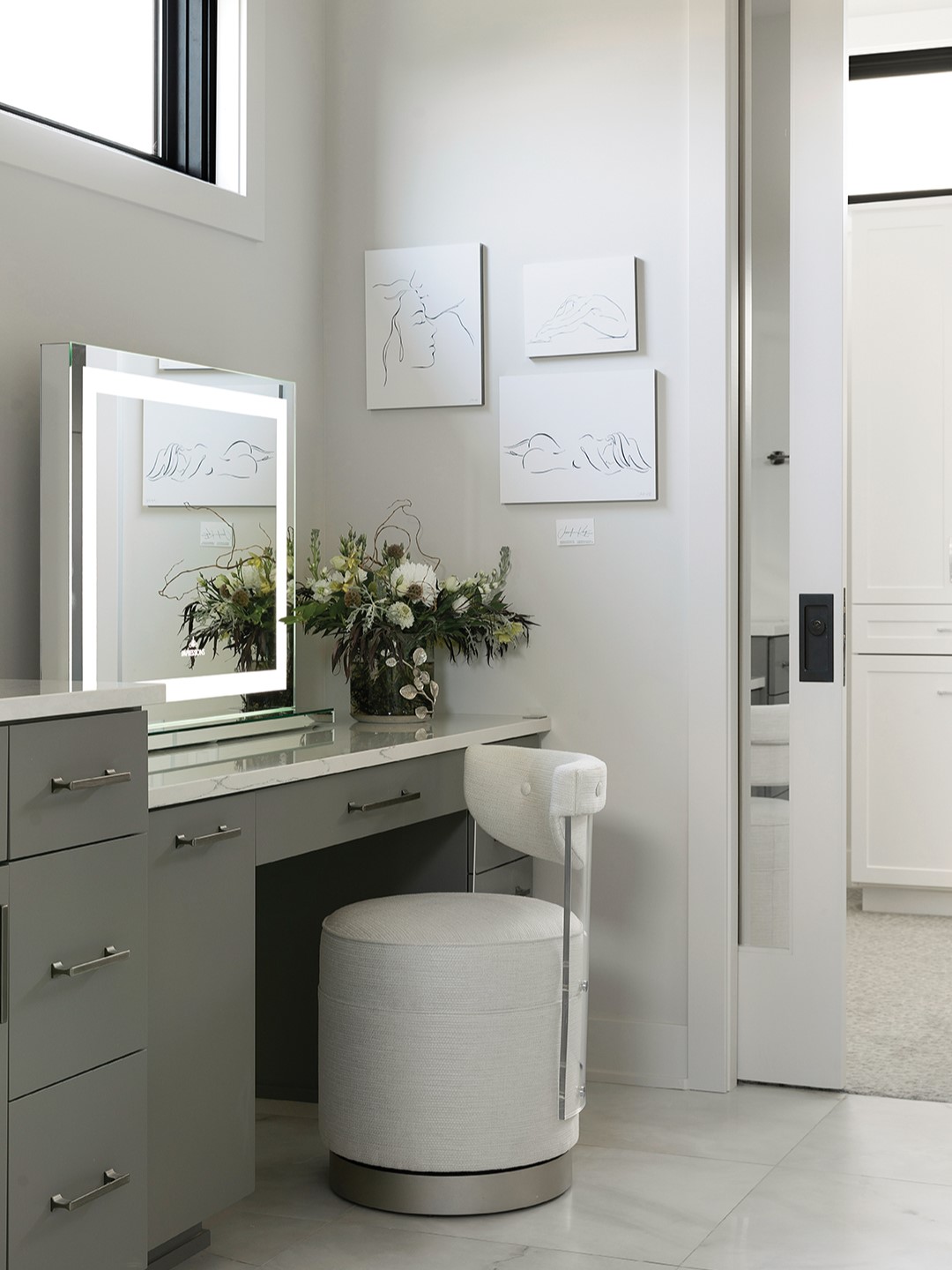 Getting ready is a breeze with a built-in vanity situated in the primary suite.