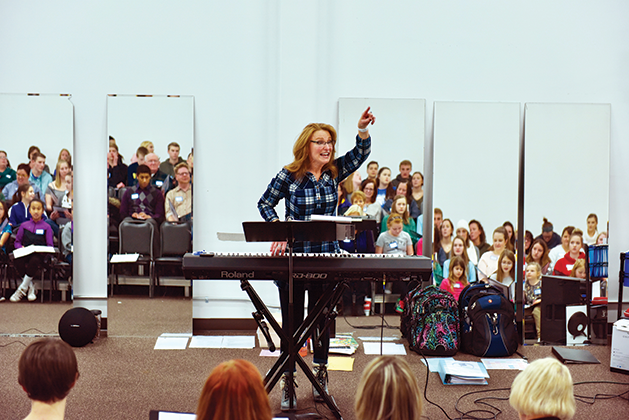 Director Lori Sager leads a rehearsal for Stars on Broadway 4: Rockin’Broadway.