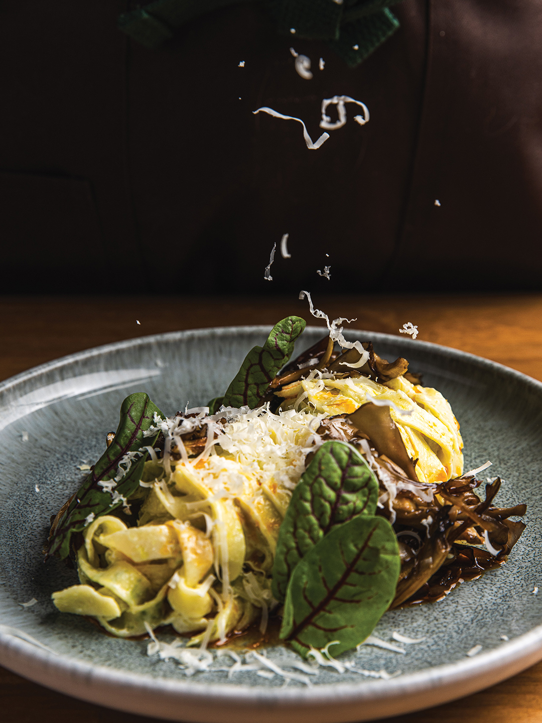 Natalie Allesee’s handmade Herb Laminated Tagliatelle features a chèvre beurre blanc sauce and maitake mushrooms, and is topped with sorrel.
