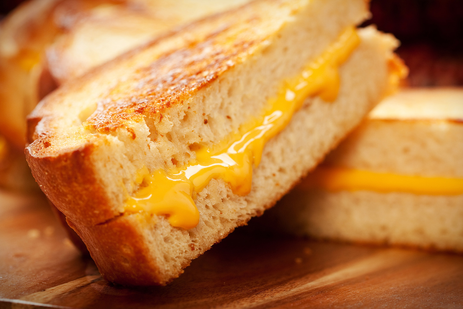Toasted crispy on the outside, chewy on the inside hot grilled cheese sandwiches
