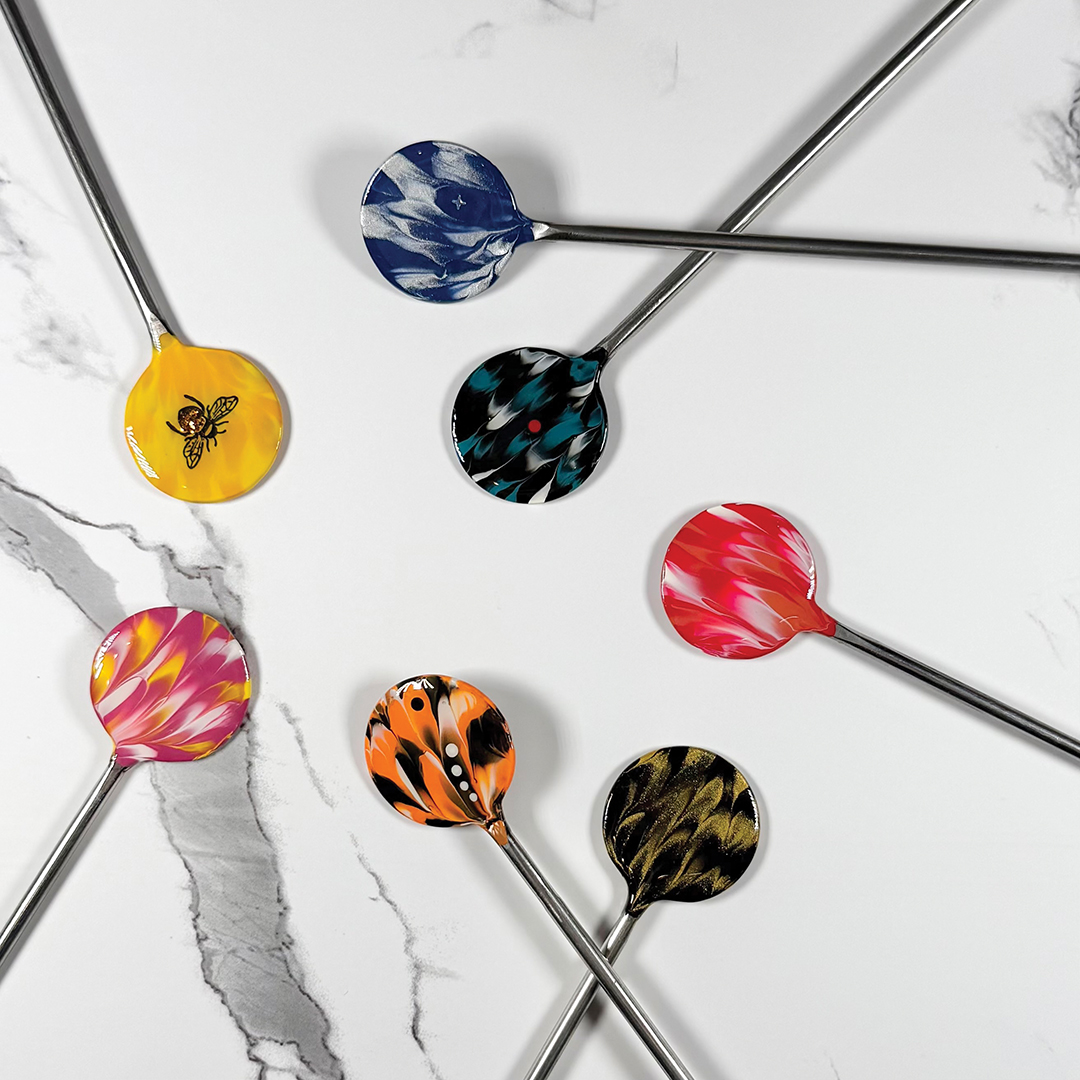 Madison Grainger’s designs, as seen on these cocktail stirrers, pay pay homage to Minnesota, including designs for the rusty patch bumblebee, the monarch butterfly and a nod to Minnesota’s nickname: The North Star State.